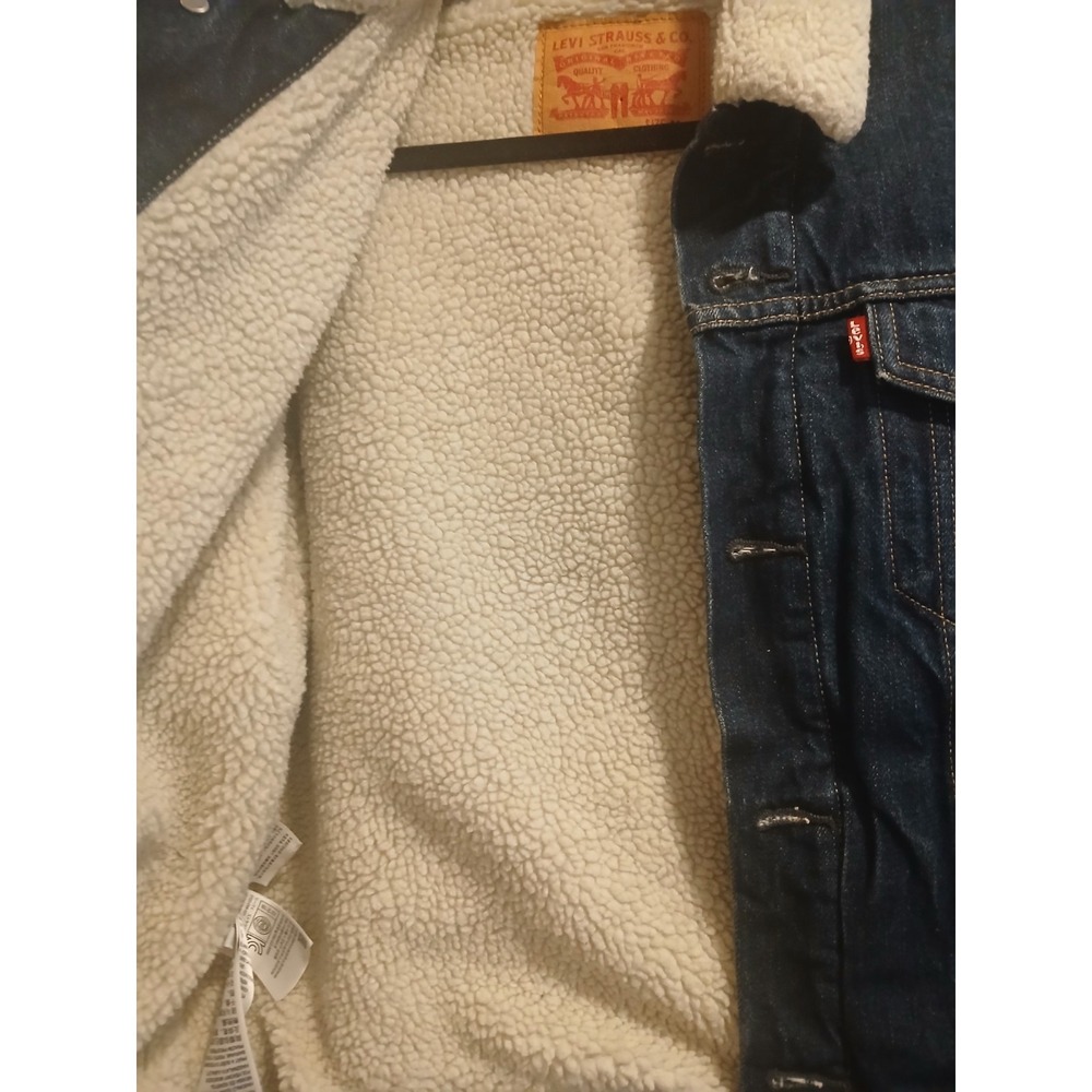 Levi's Denim Sherpa Trucker Jacket Blue Mens Medium  Classic - Picture 4 of 6